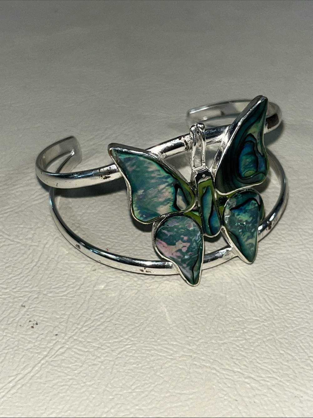 Iridescent Butterfly Cuff Bracelet - Silver Tone